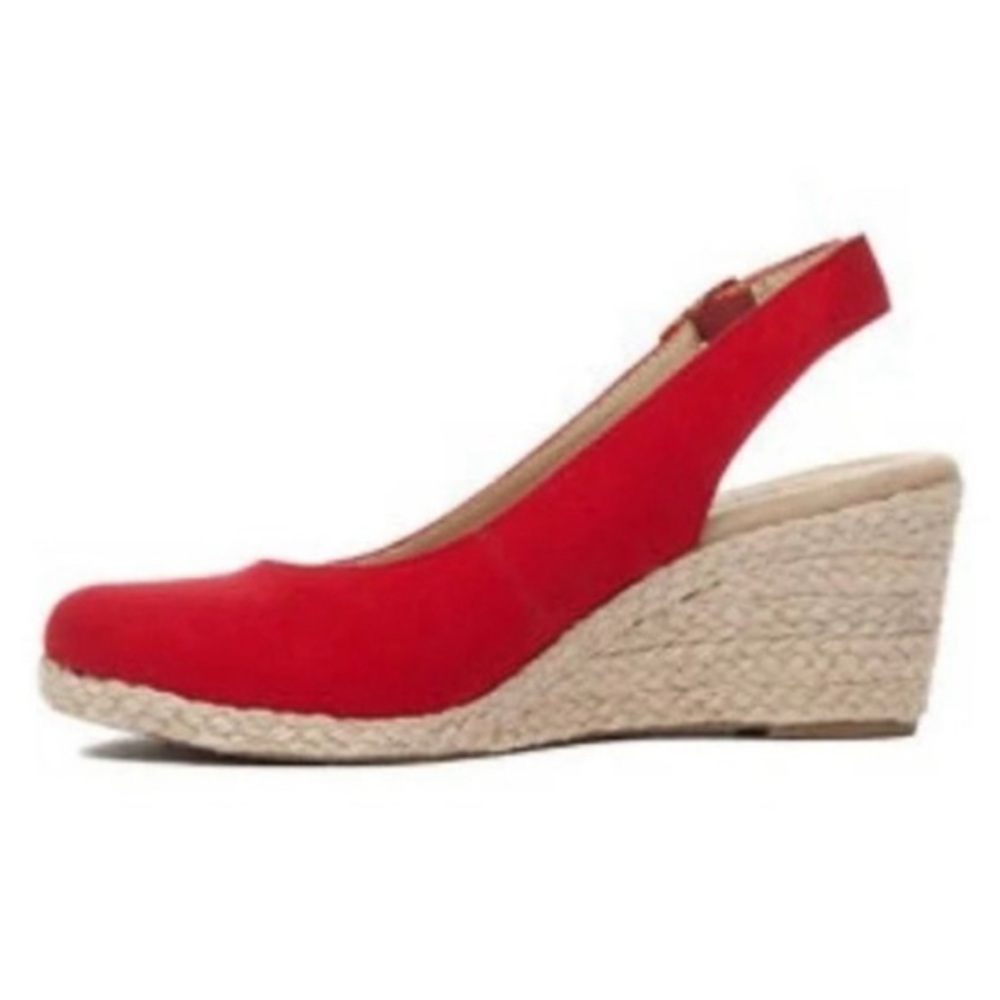 Red Canvas Wedge Slingback Sandals